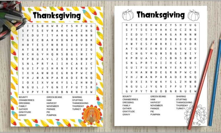 Printable Word Search Thanksgiving