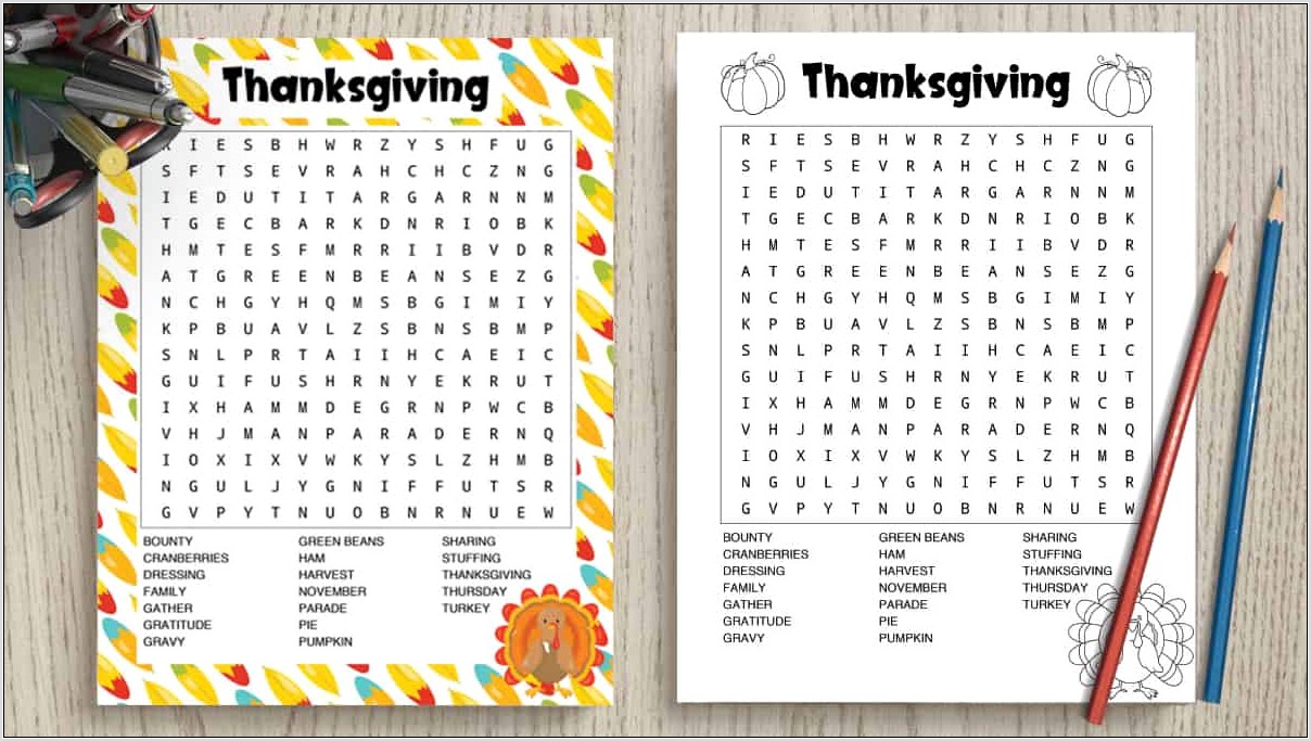 Printable Word Search Thanksgiving