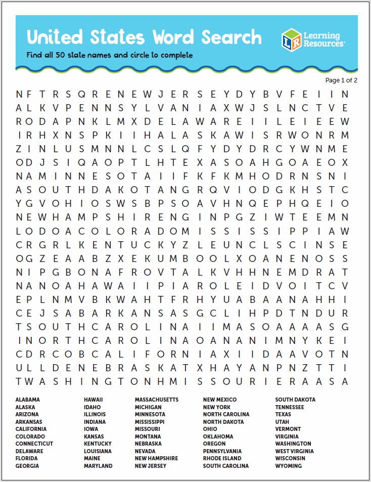 Printable Word Search United States