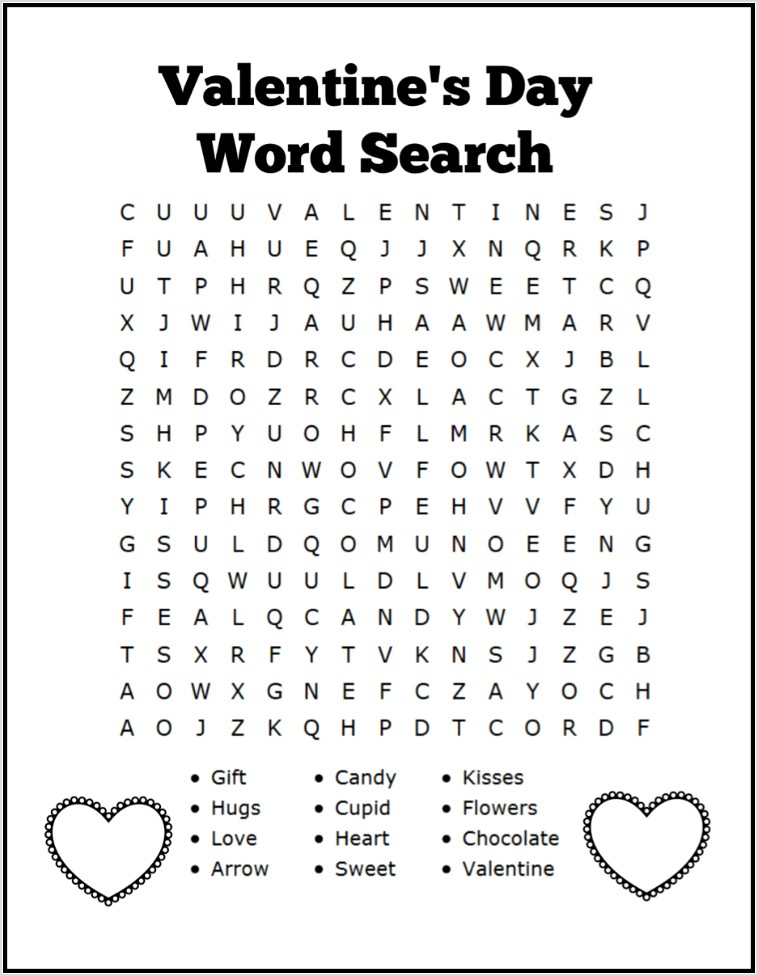 Printable Word Search Valentine Day