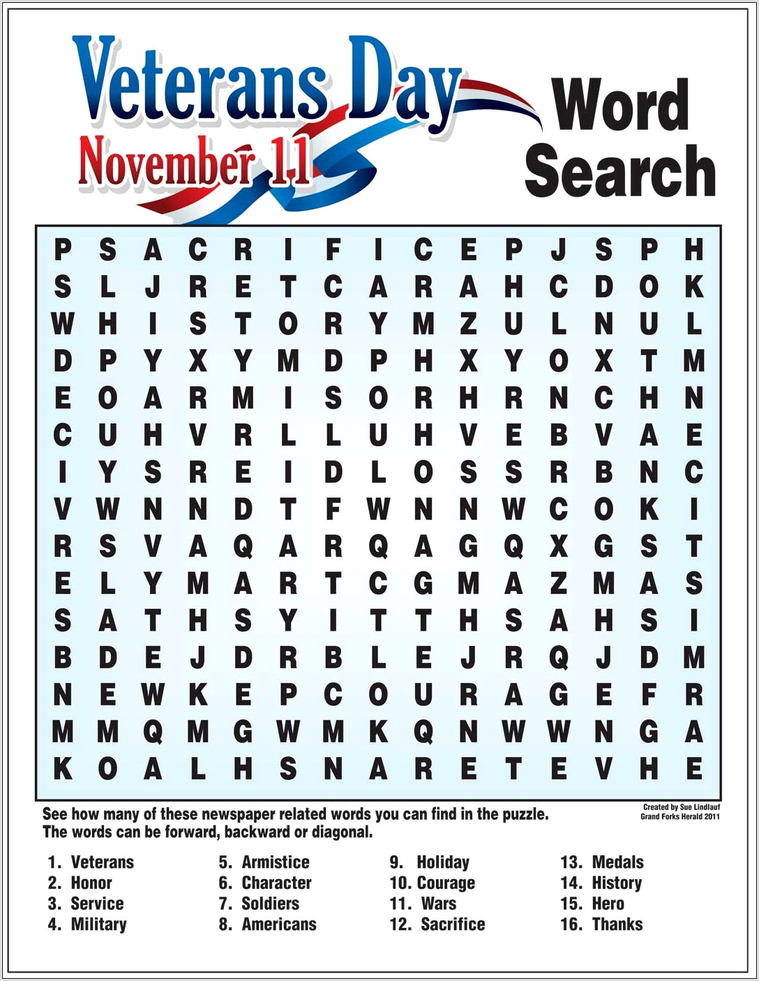 Printable Word Search Veterans Day