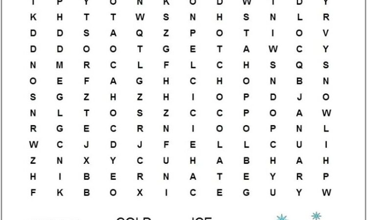 Printable Word Search Winter