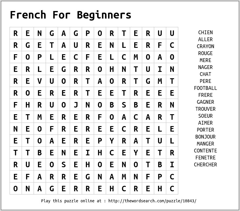Printable Word Searches In French