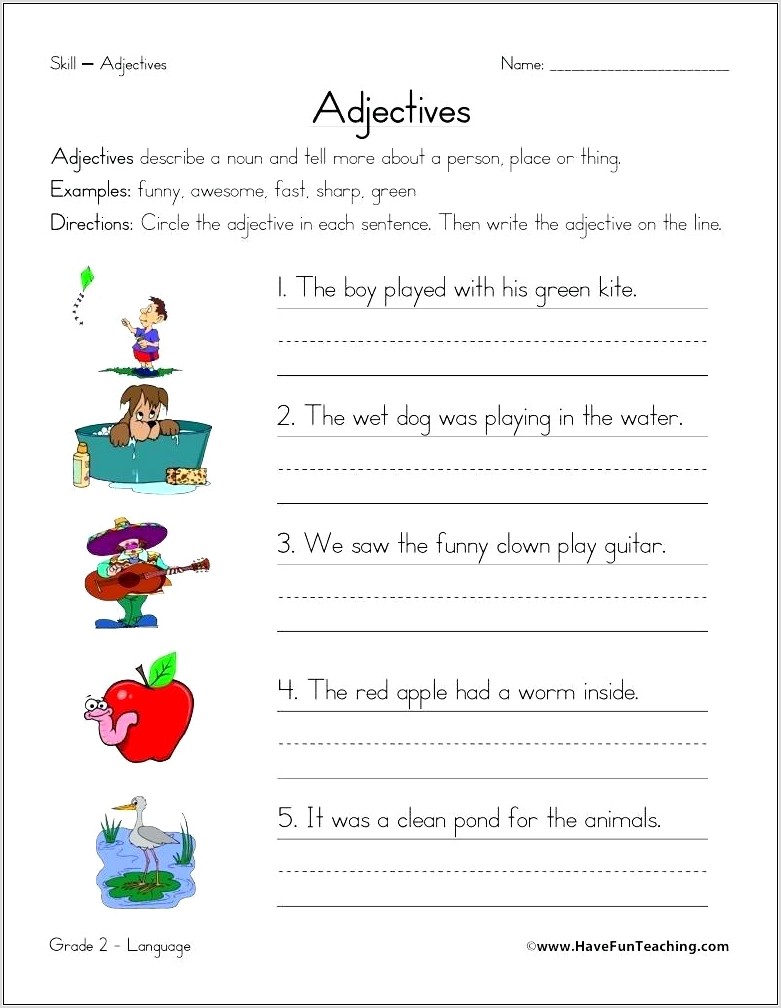 Printable Worksheet About Adjectives