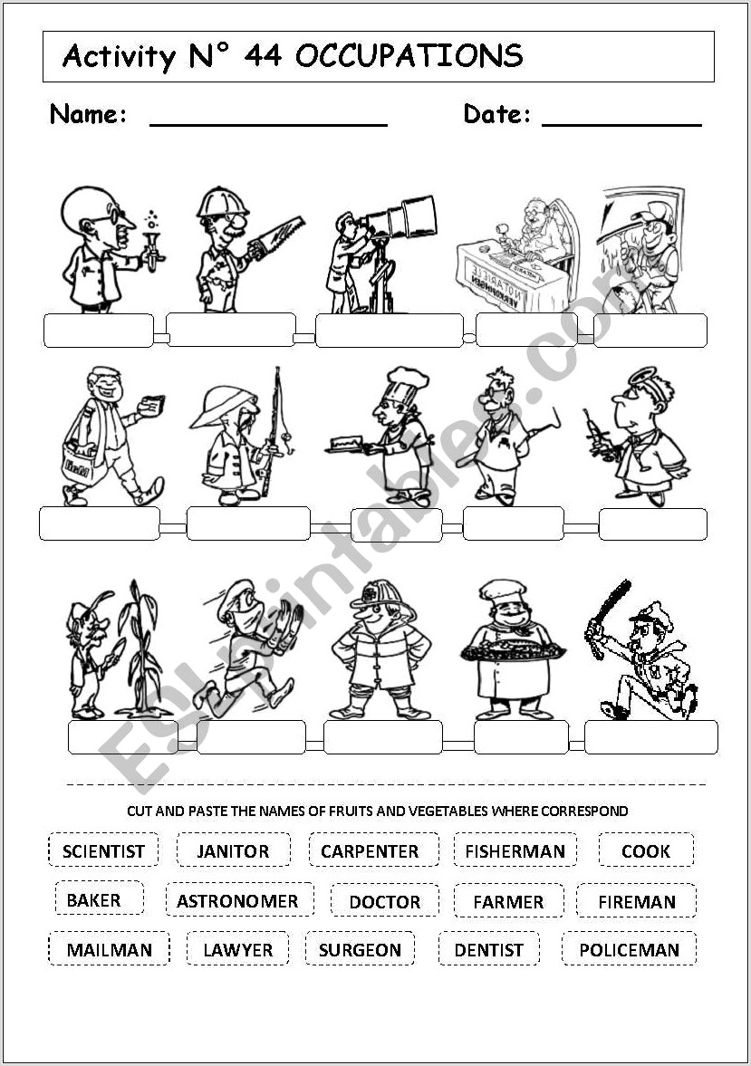 Printable Worksheet About Occupations