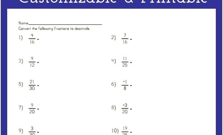 Printable Worksheet Decimals To Fractions