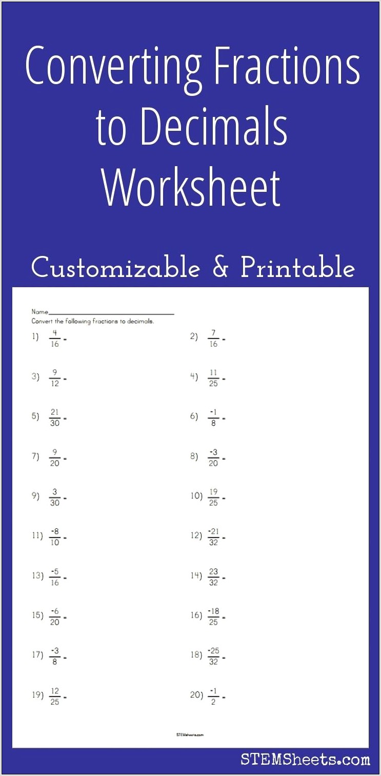 Printable Worksheet Decimals To Fractions