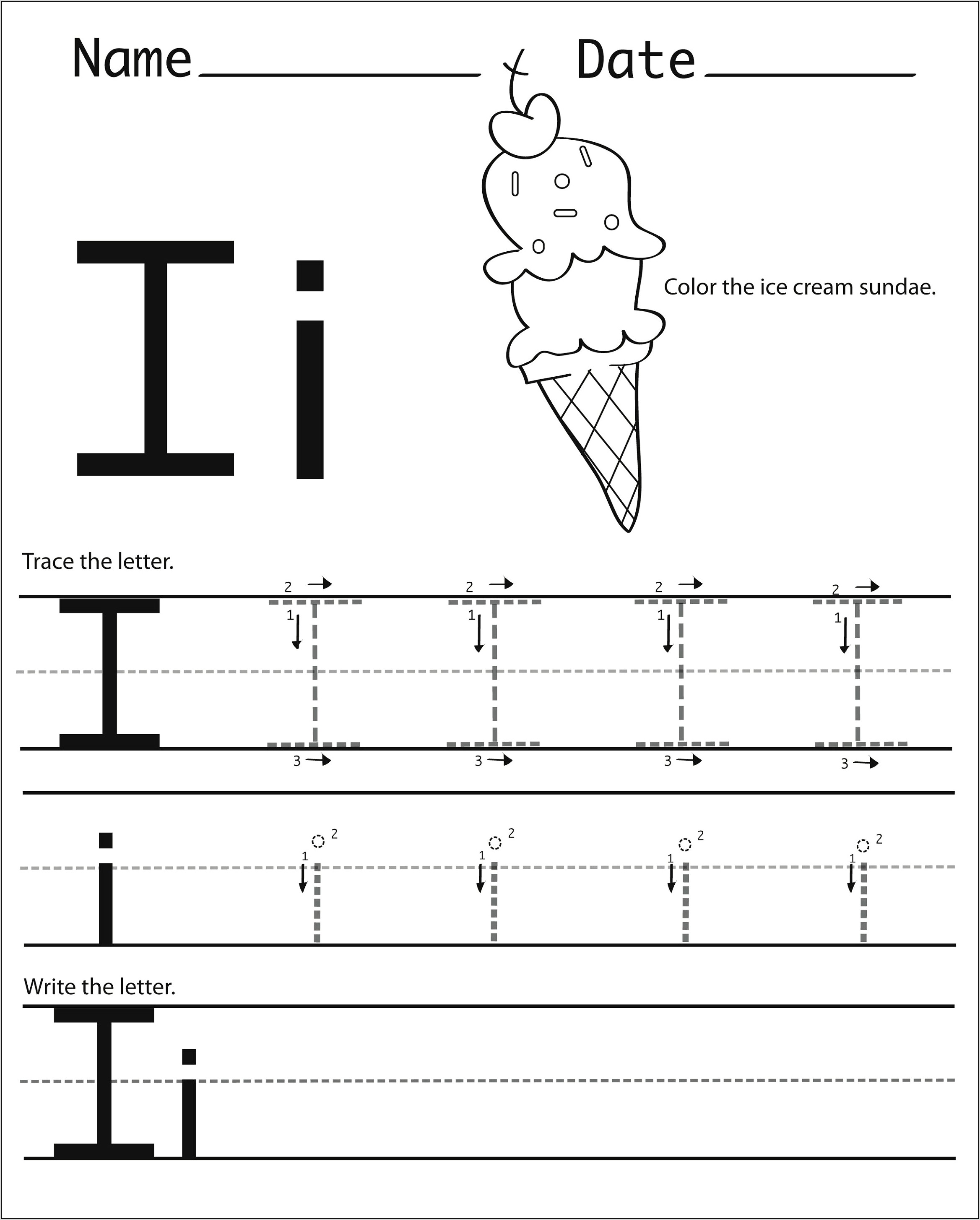 Printable Worksheet Letter I