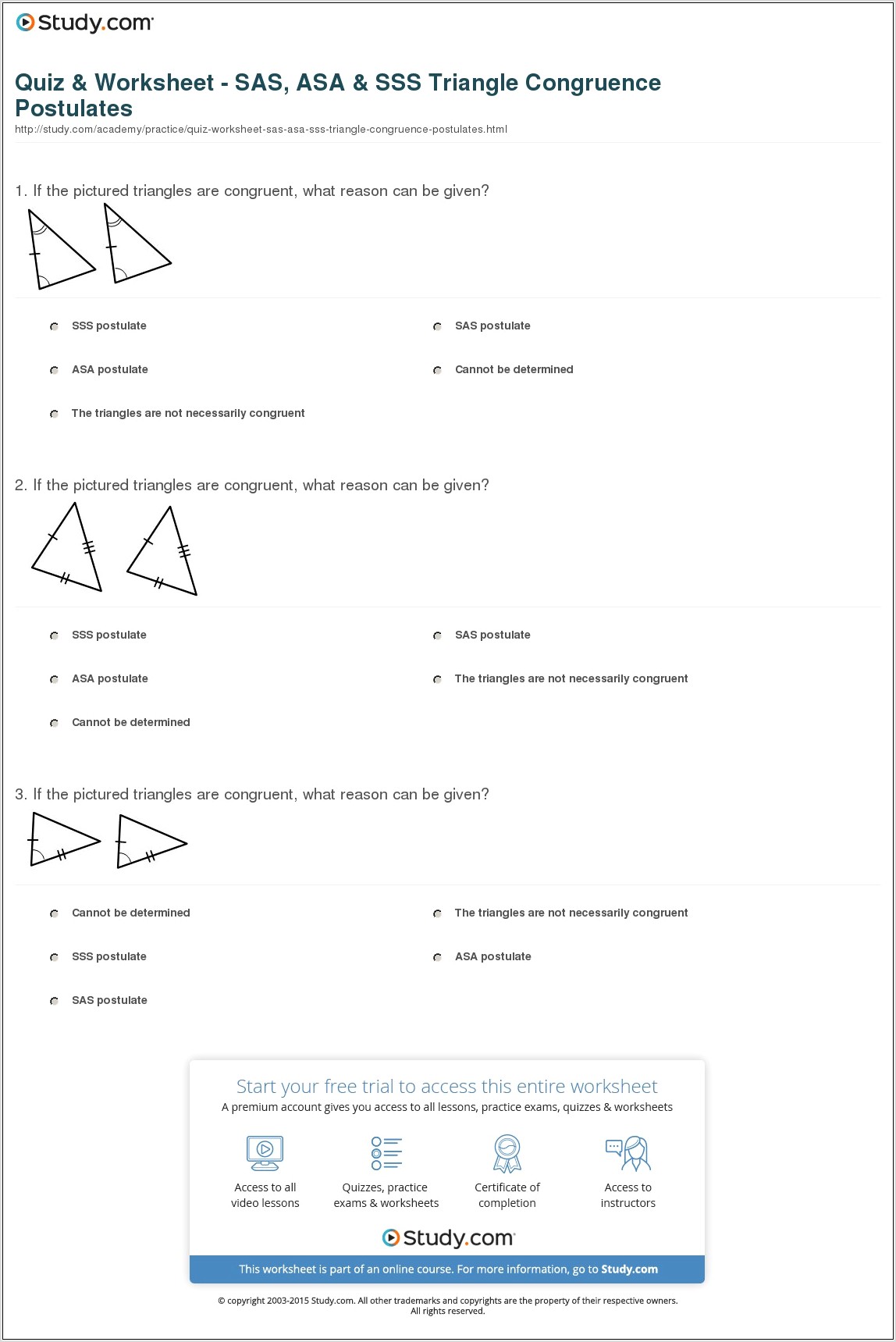 Printable Worksheet On Congruent Triangles