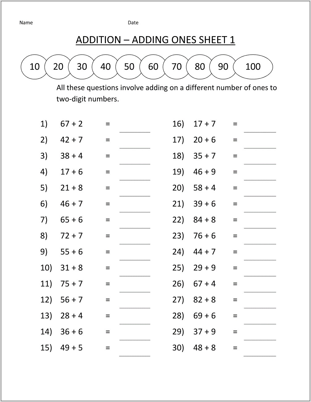 Printable Worksheets For 1st Grade Math