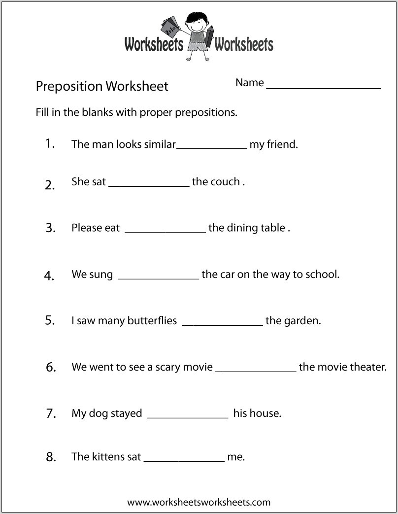 Printable Worksheets On Prepositions For Grade 5