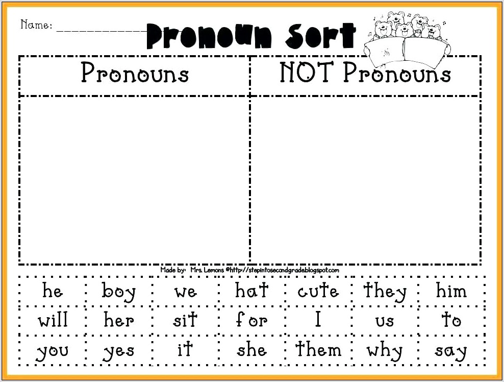 Pronoun Worksheet For Grade 2 With Answers