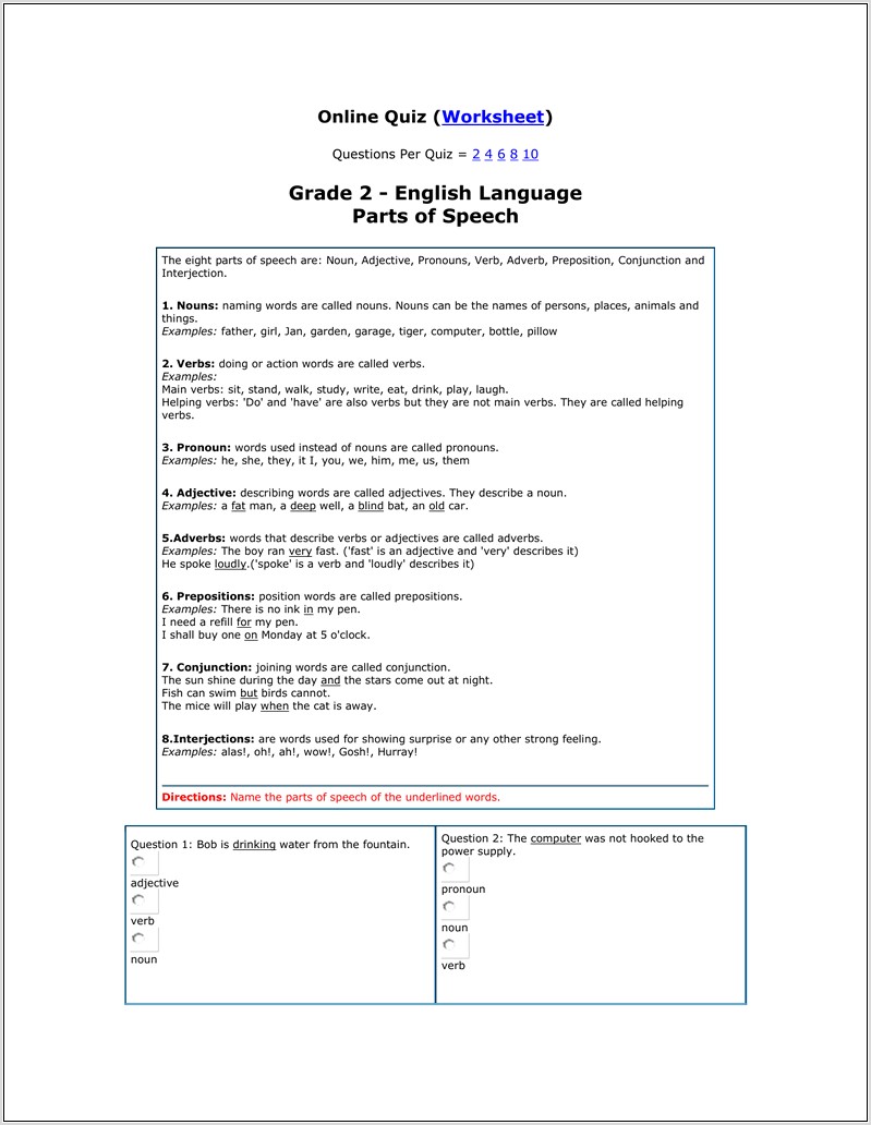 Pronouns And Verbs Worksheet For Grade 2