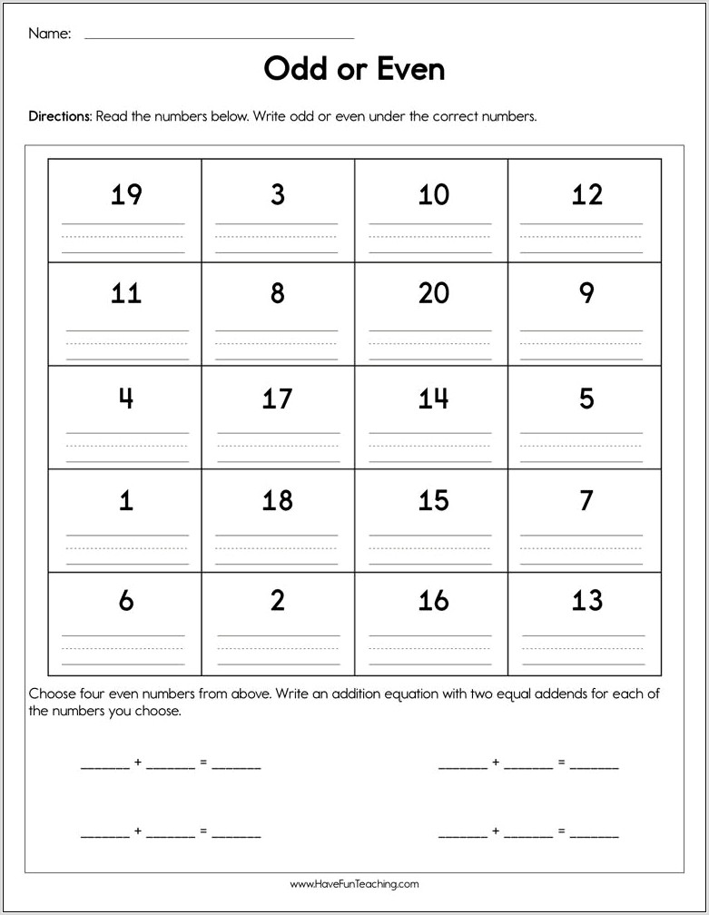 Properties Of Odd And Even Numbers Worksheet