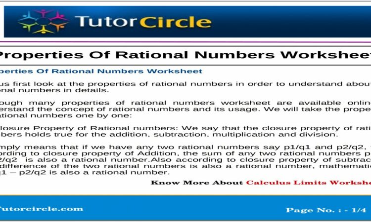 Properties Of Rational Numbers Worksheet