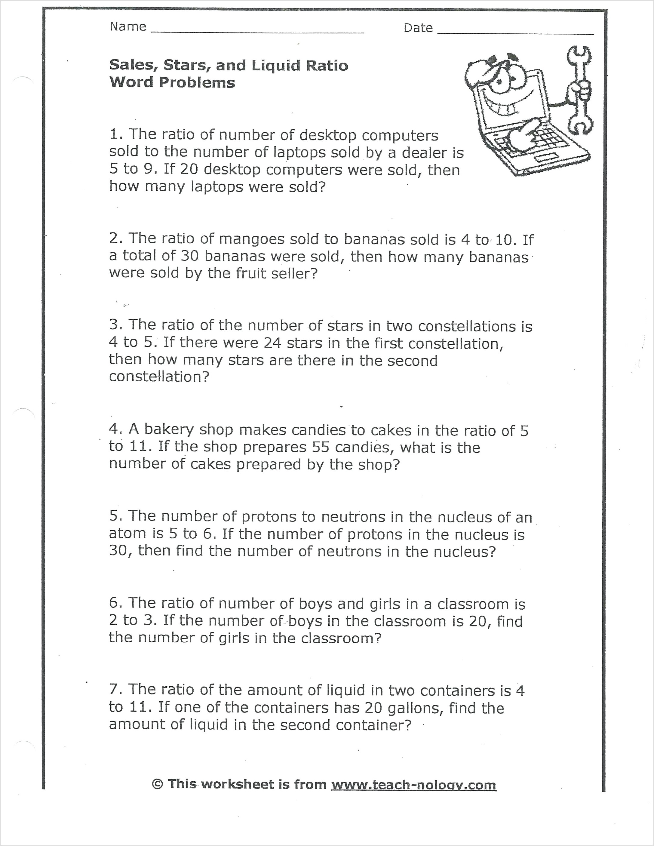 Proportion Word Problems Practice Worksheet