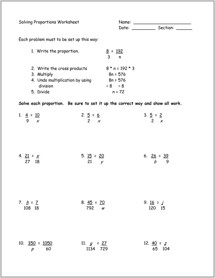 Proportion Worksheets Math Aids