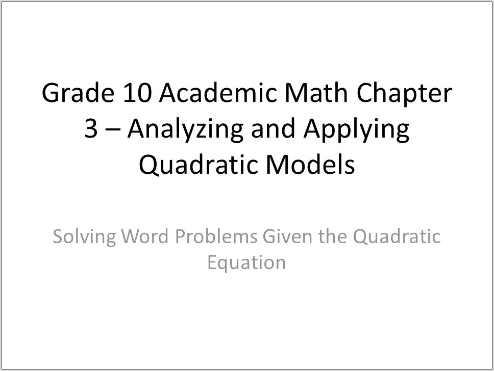 Quadratic Equations Word Problems Worksheet Doc