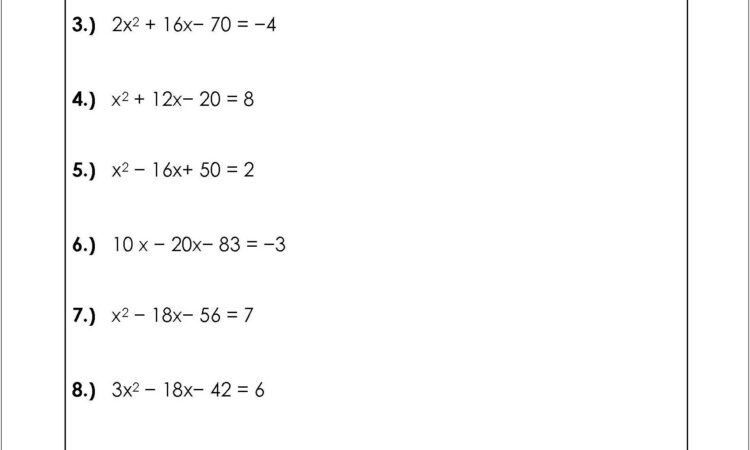 Quadratic Equations Word Problems Worksheet With Answers