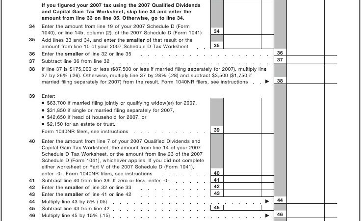 Qualified Dividends And Capital Gains Worksheet Instructions