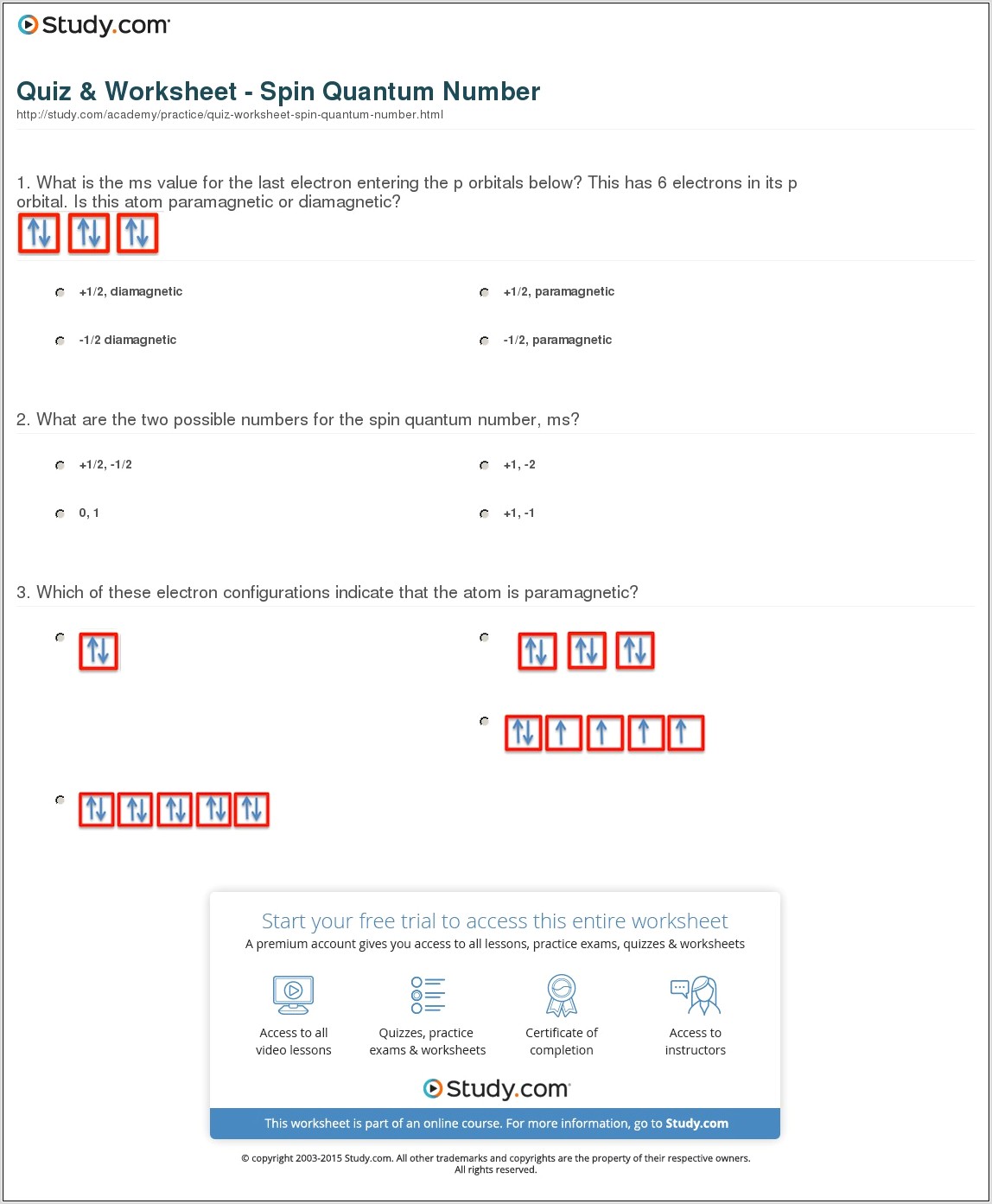 Quantum Numbers Worksheet And Answers