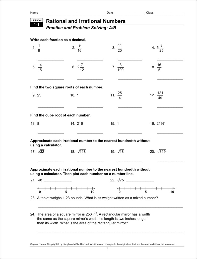 Rational And Irrational Numbers Worksheet 7th Grade