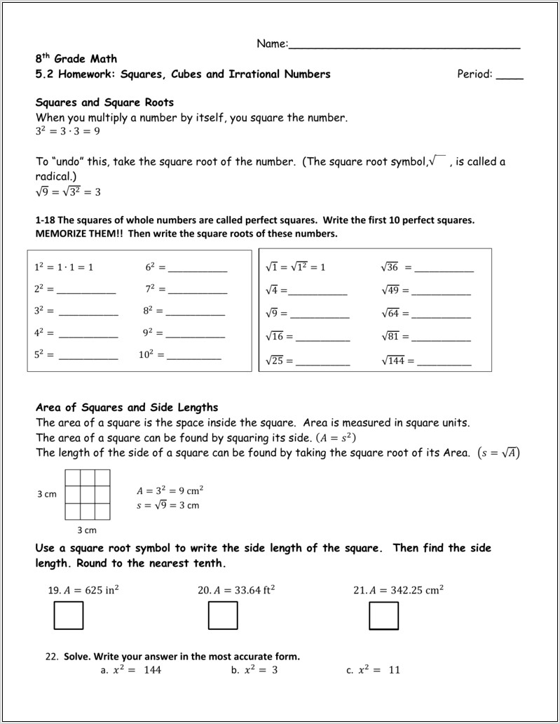Rational And Irrational Numbers Worksheet Grade 8