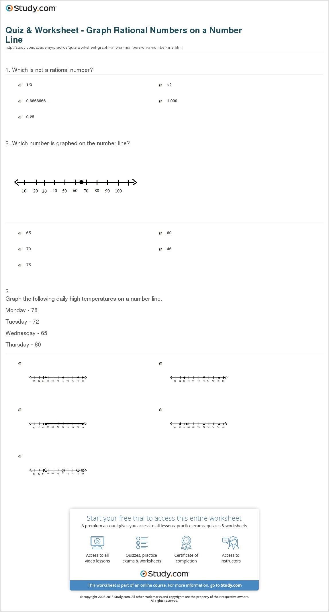 Rational Numbers On A Number Line Worksheet