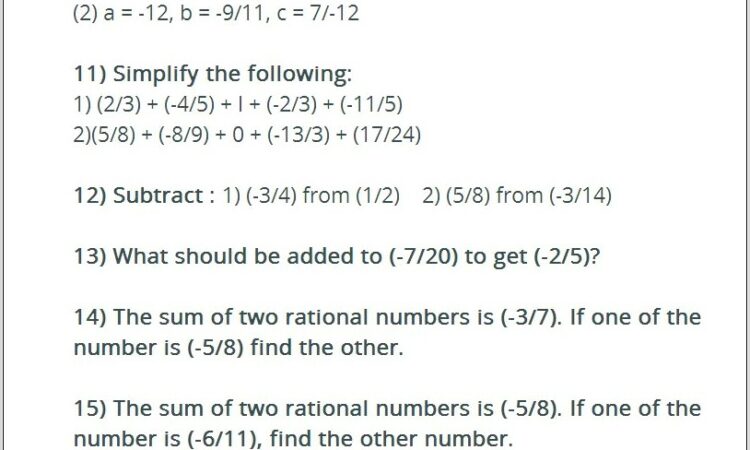 Rational Numbers Worksheet Class 8