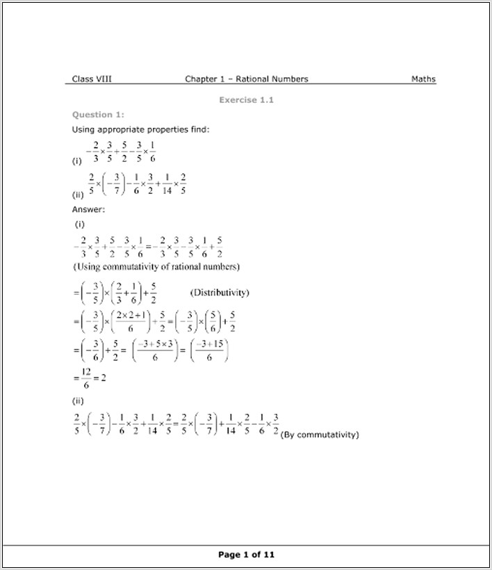 Rational Numbers Worksheet For Class 8 Cbse