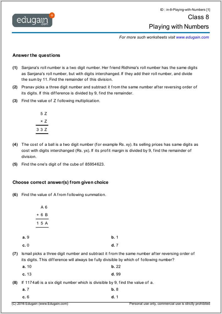 Rational Numbers Worksheets With Answers