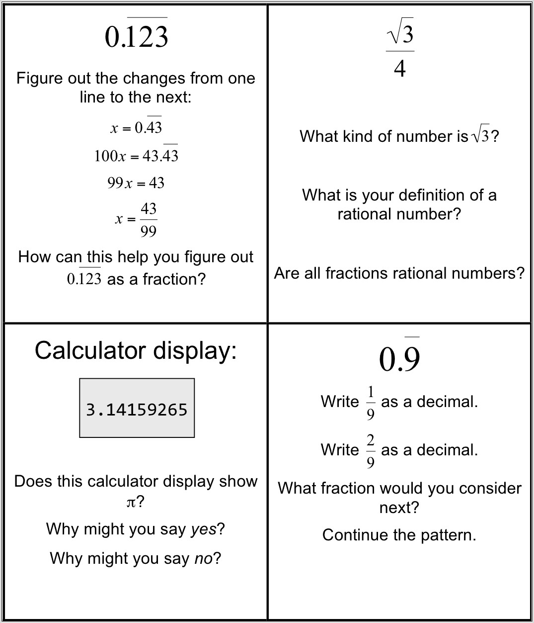 Rational Vs Irrational Numbers Worksheet With Answers
