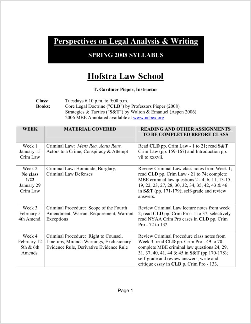 Reading Assignments Hofstra Law