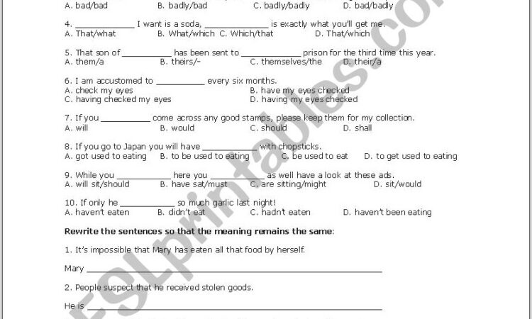 Reading Comprehension Vocabulary Worksheet