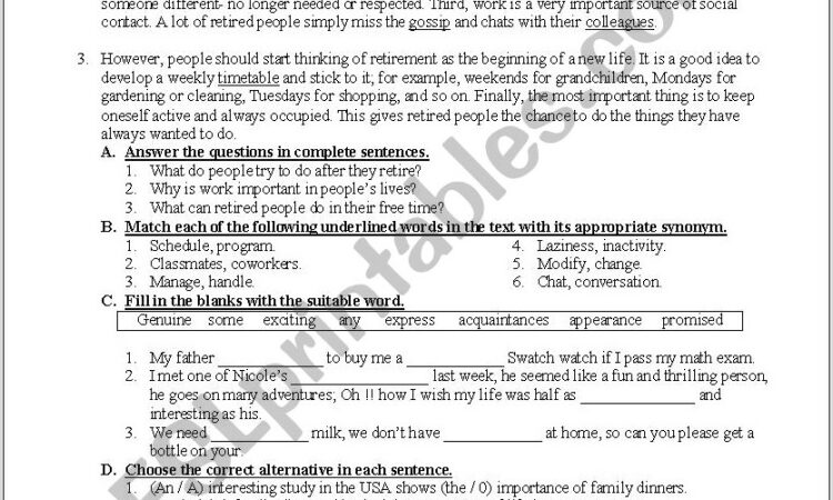 Reading Comprehension Worksheet And Questions