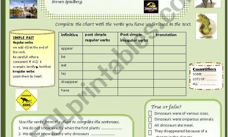 Reading Comprehension Worksheet Dinosaurs