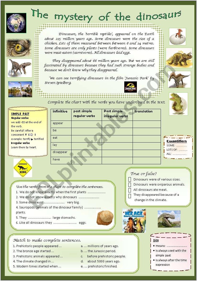 Reading Comprehension Worksheet Dinosaurs