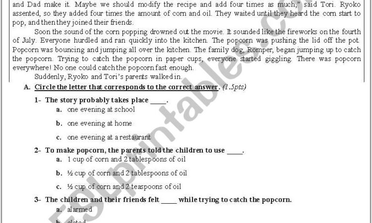 Reading Comprehension Worksheet Grade 4