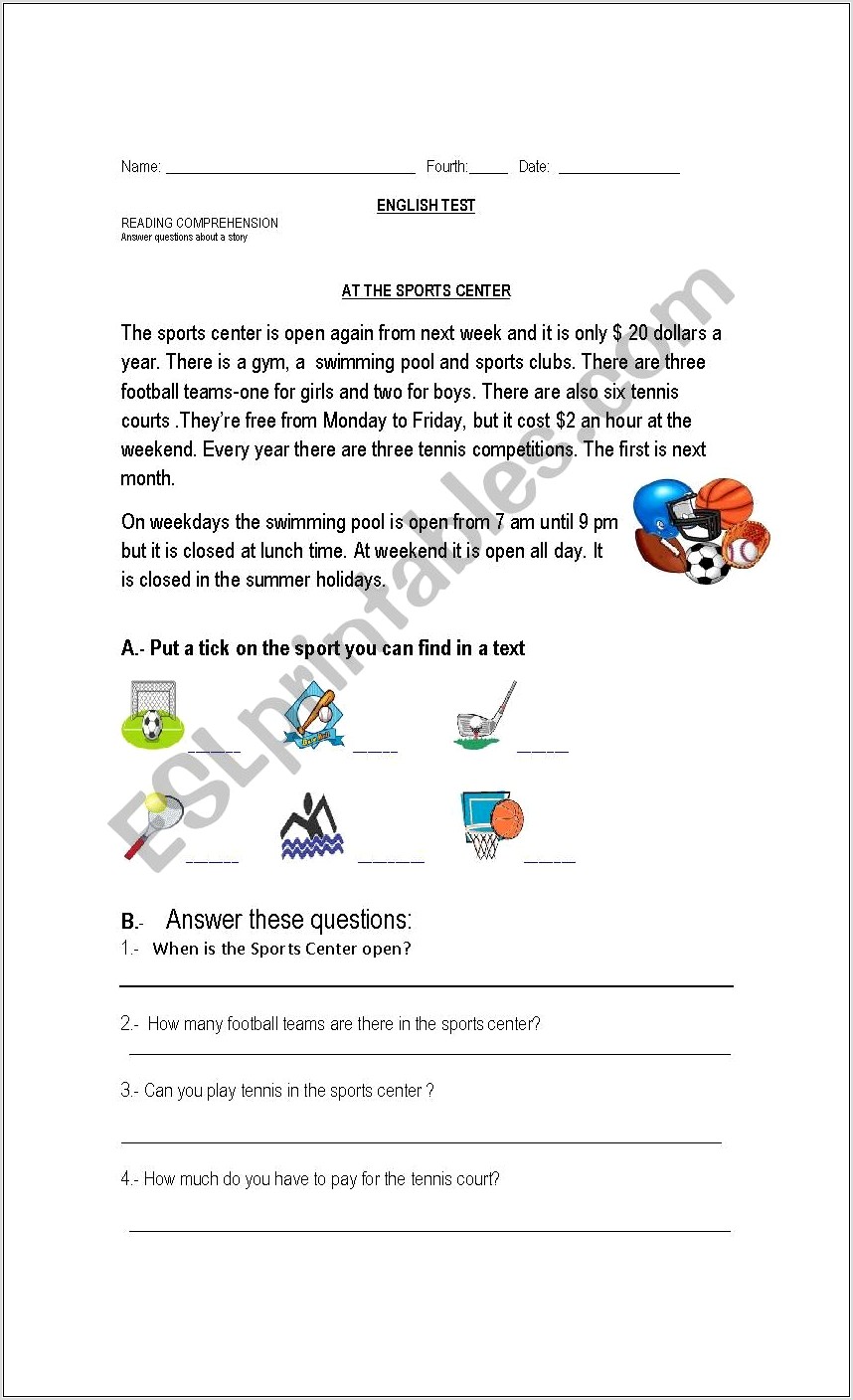 Reading Comprehension Worksheet Quiz