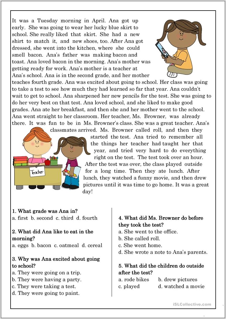 Reading Comprehension Worksheets Beginner