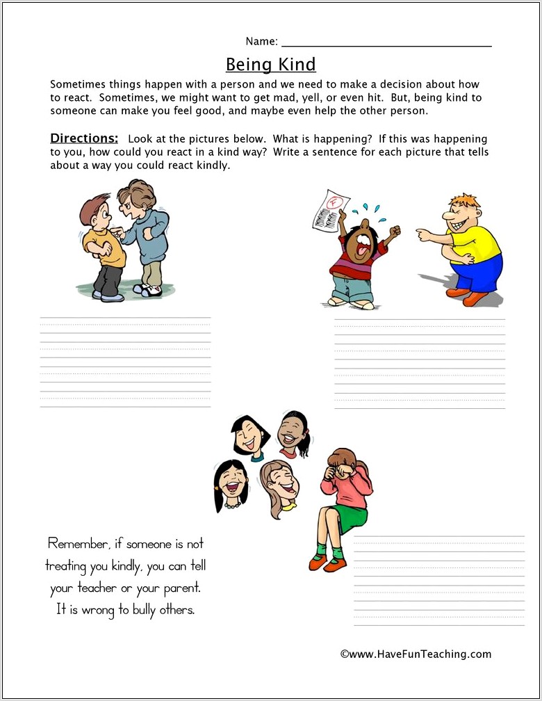 Reading Comprehension Worksheets Bullying