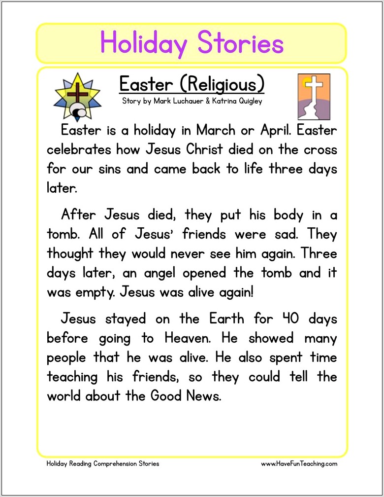 Reading Comprehension Worksheets On Easter
