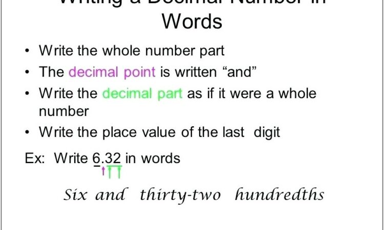 Reading Decimal Numbers Worksheet