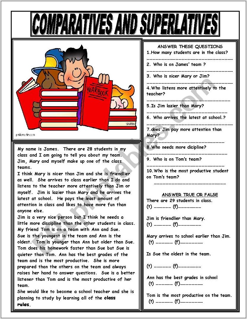 Reading Exercises Using Comparatives And Superlatives