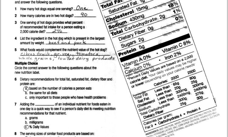 Reading Food Labels Worksheet High School