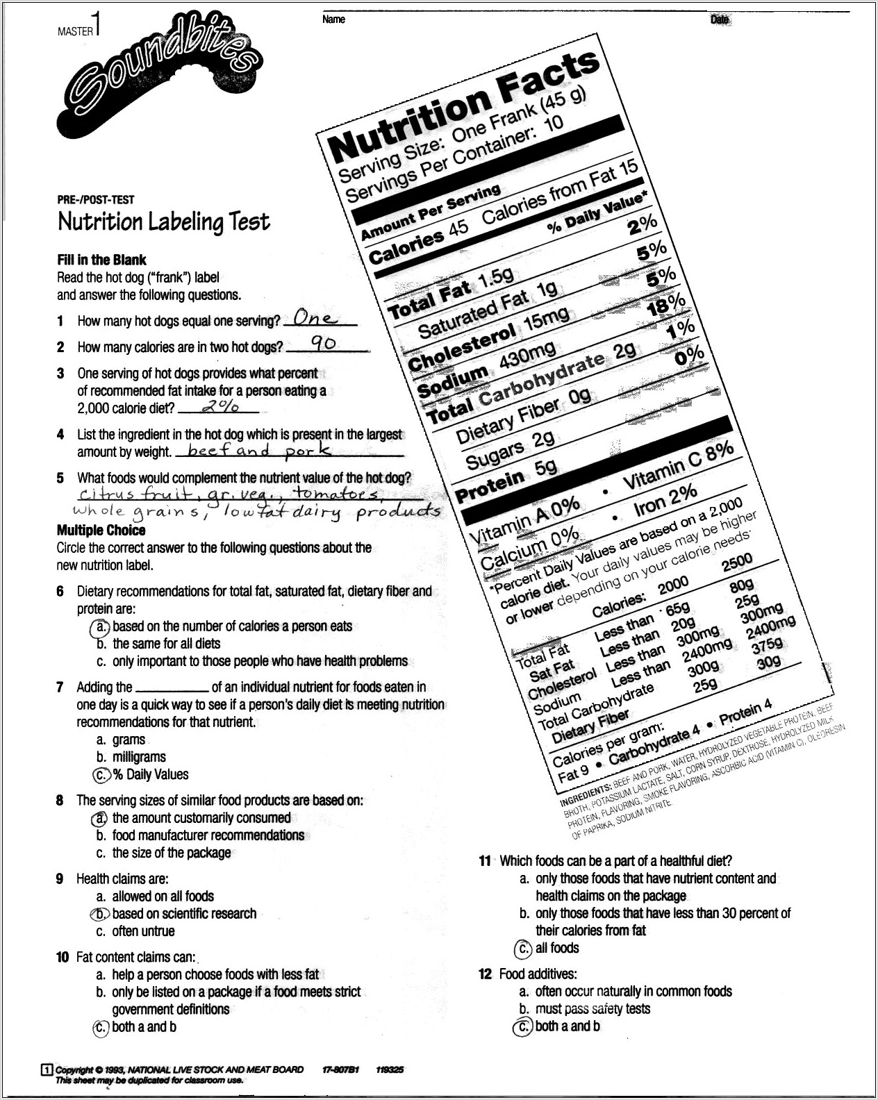 Reading Food Labels Worksheet High School