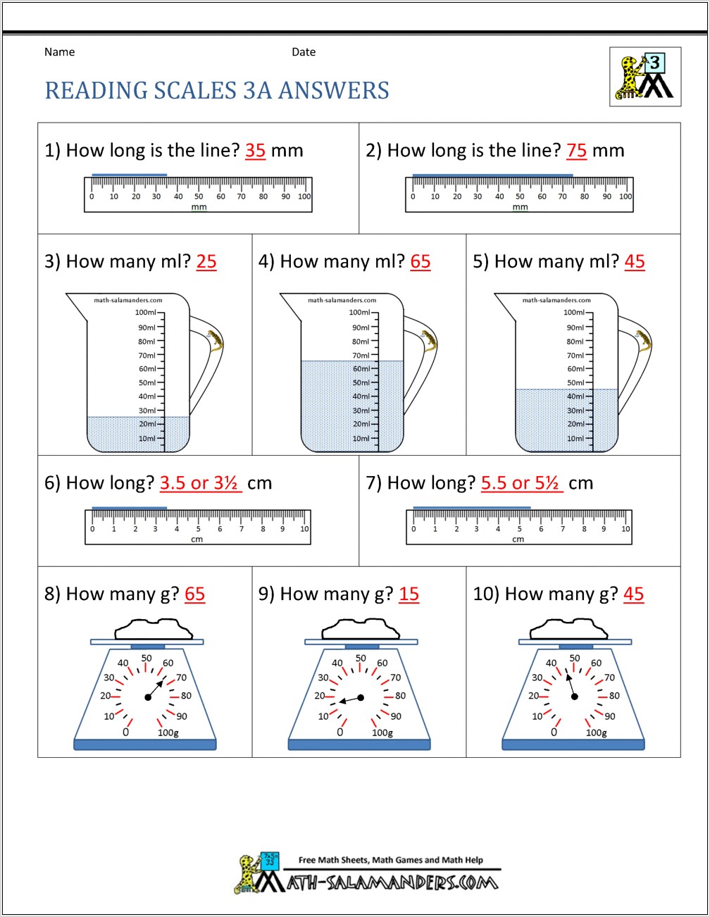 Reading Measures Worksheet Ks2