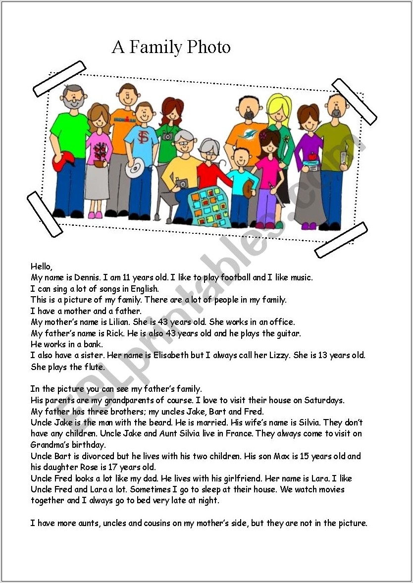 Reading Worksheet About Family