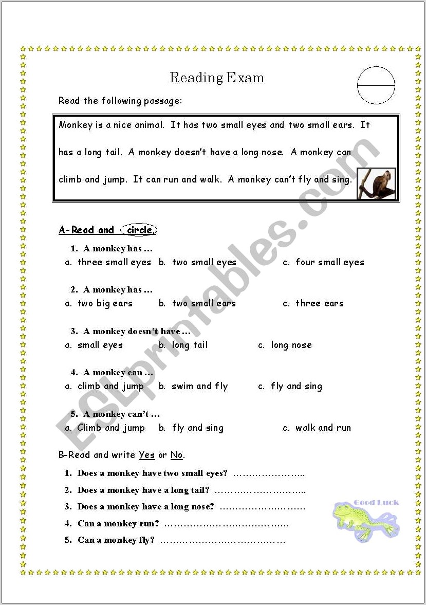 Reading Worksheet Grade 3