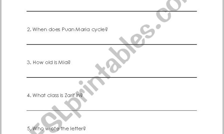 Reading Worksheet Year 4